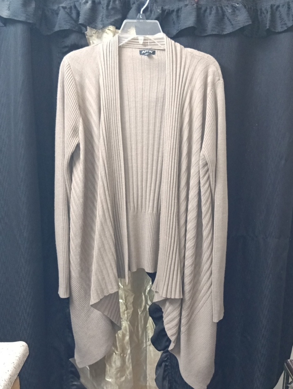 Apt. 9 Taupe Open-Front Ribbed Draped Cardigan